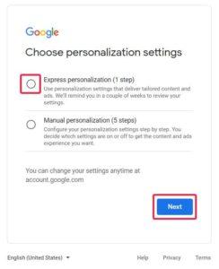 A tutorial on how to leave a GMB review without a Gmail account in 2021 - Personalization settings screen