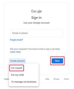 The steps for leaving a GMB review without a Gmail account in 2021 - create account screen