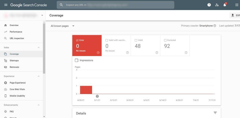 google search console coverage errors highlighted