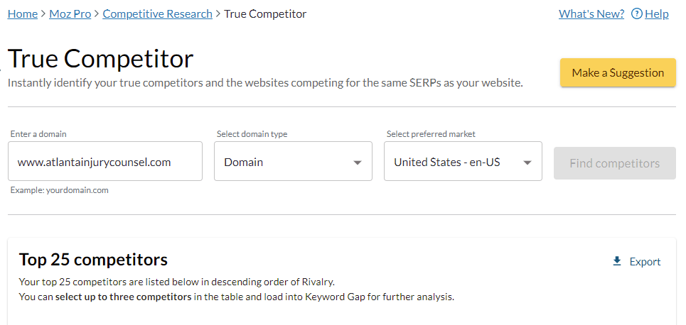 Moz competitive research