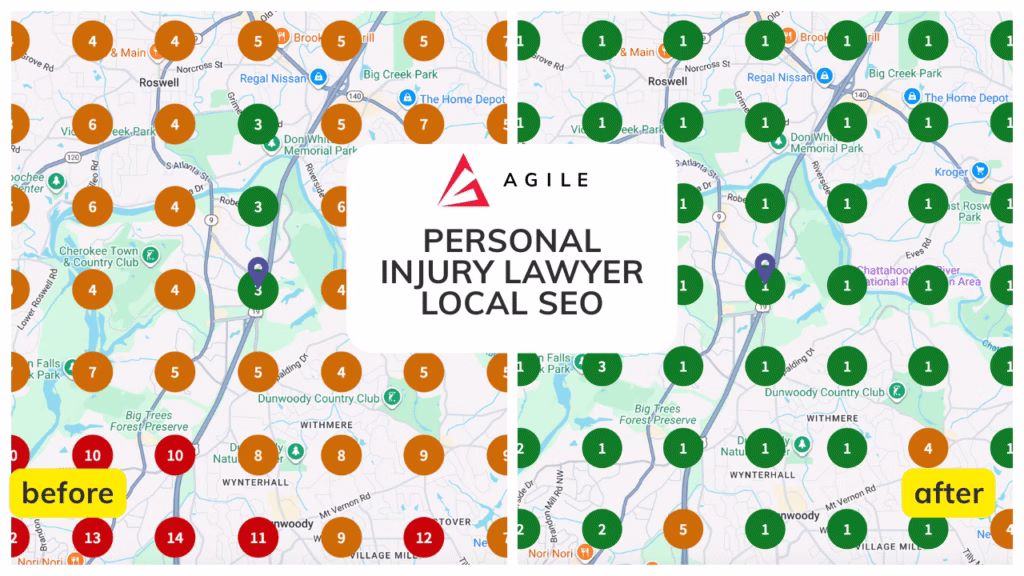 Before and After view of Singleton Law Firm in Google maps SEO
