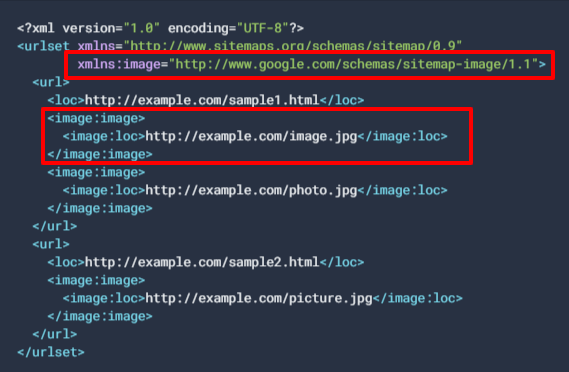 XML Sitemap example with images