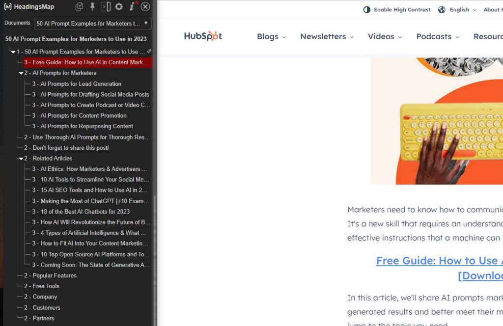 analyse website structure with headingmaps Analysis of a web page structure using HeadingsMap Chrome extension