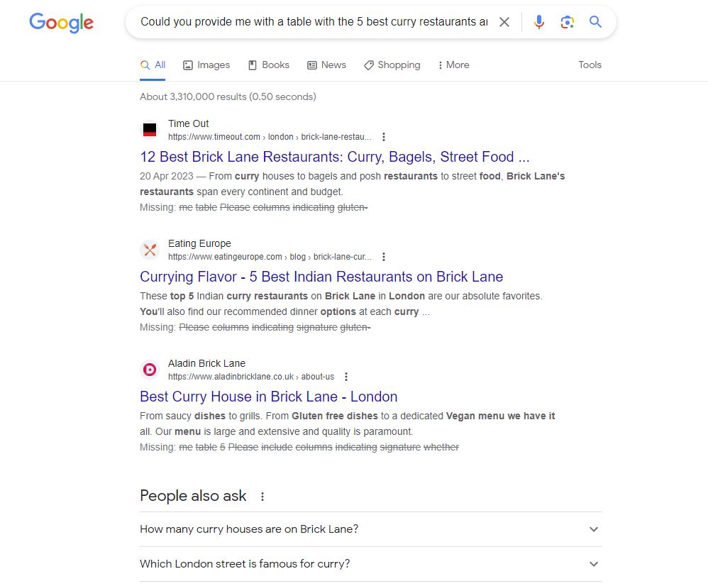 google search results natural language search Google results using natural language search