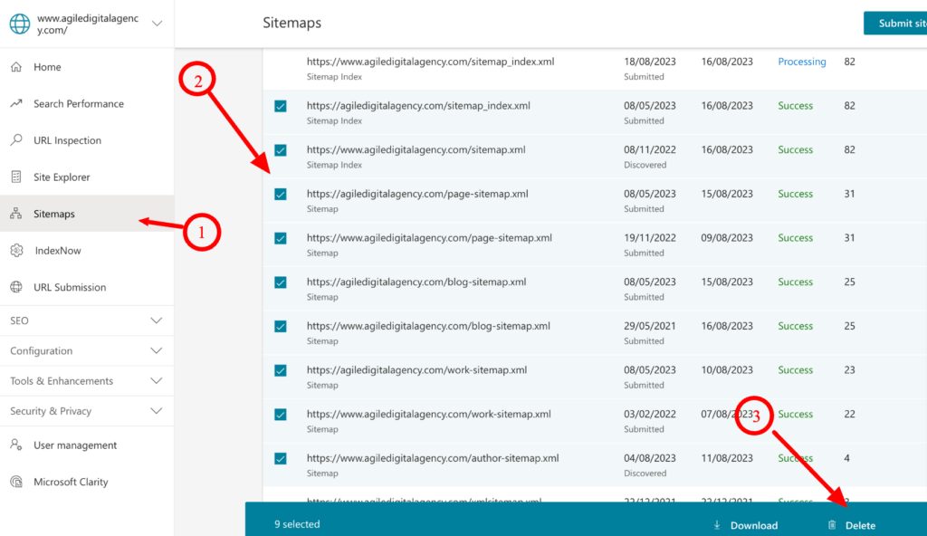 image How to remove a sitemap in Bing Webmaster Tools