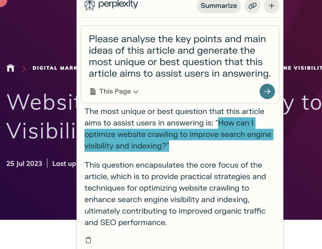 Perplexity AI providing the best question that my article helps answering.