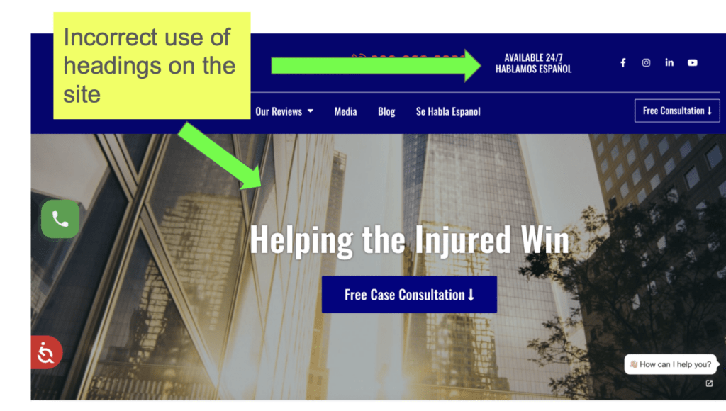 image 6 Website incorrectly using the h1 heading