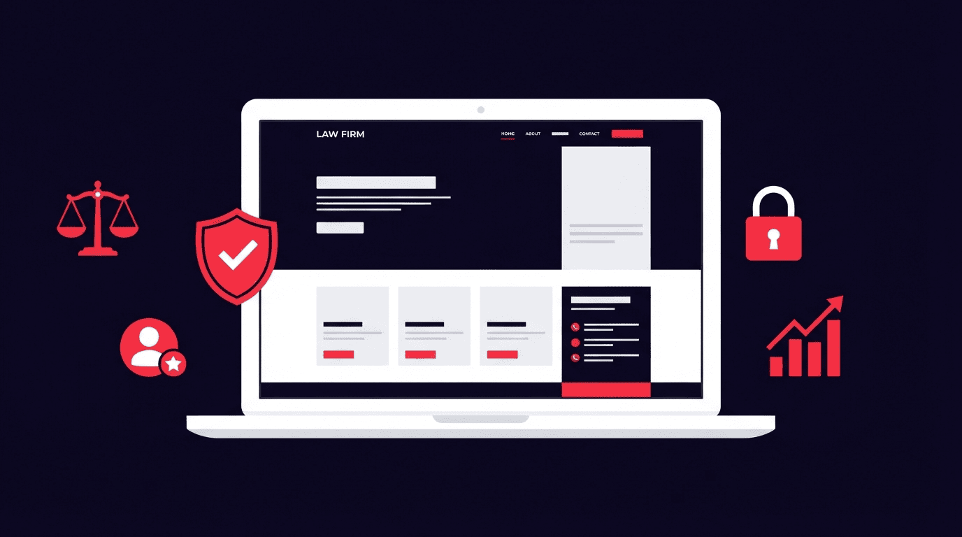 Law firm website design — flat vector illustration for professional legal services web presence